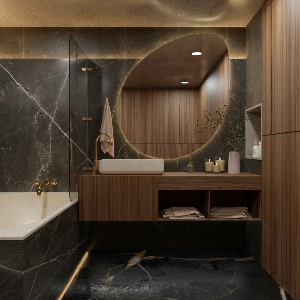 Bathroom trends 2026 — organic-shaped mirrors